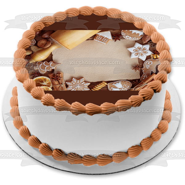 Christmas Ginger Bread Dough Rolling Pin Cookies Edible Cake Topper Image ABPID50619