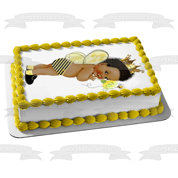 African American Prince Baby Shower King Bee Queen Bee Edible Cake Topper Image ABPID50367