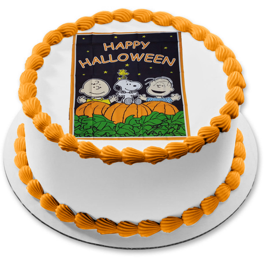 Peanuts Its the Great Pumpkin Charlie Brown Snoopy Woodstock Linus Happy Halloween Edible Cake Topper Image ABPID50380