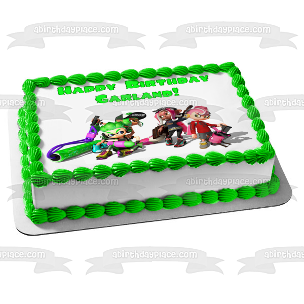 Splatoon 2 Inklings Lime Green Turquoise Pink Edible Cake Topper Image ABPID50386
