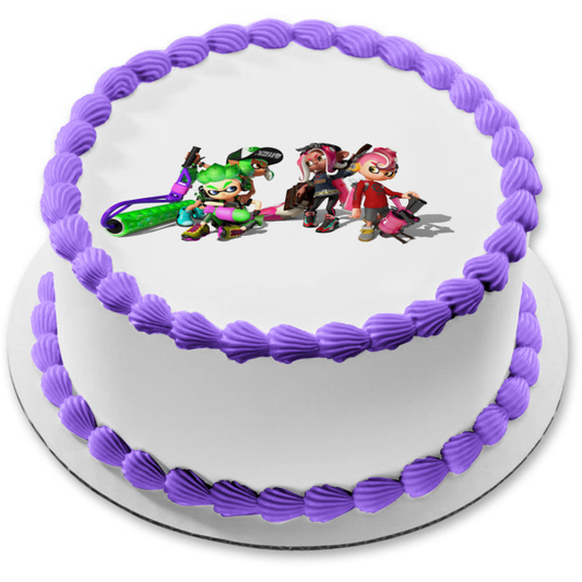 Splatoon 2 Inklings Verde lima Turquesa Rosa Adorno comestible para tarta Imagen ABPID50386 