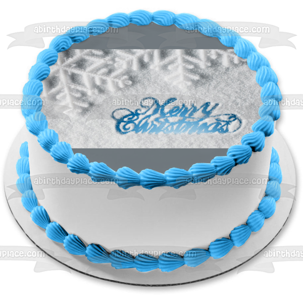 Merry Christmas Snow Snowflakes Blue Edible Cake Topper Image ABPID50631