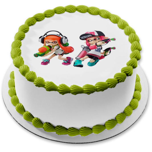 Splatoon 2 Inkling Pink Orange Edible Cake Topper Image ABPID50387