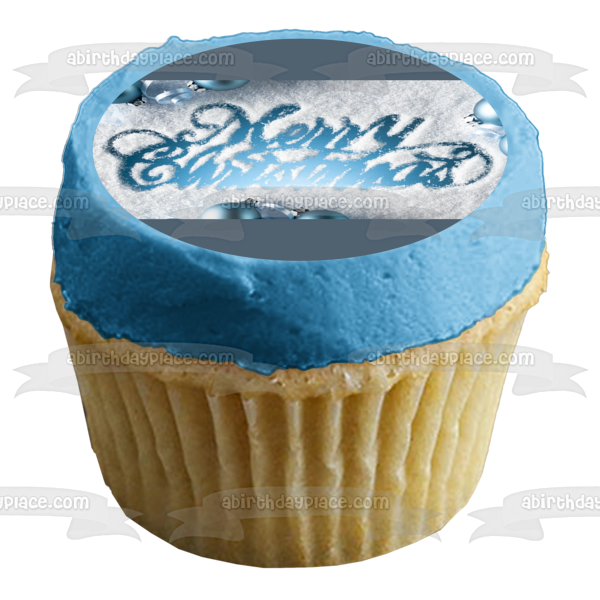 Merry Christmas Snow Ball Ornaments Edible Cake Topper Image ABPID50632