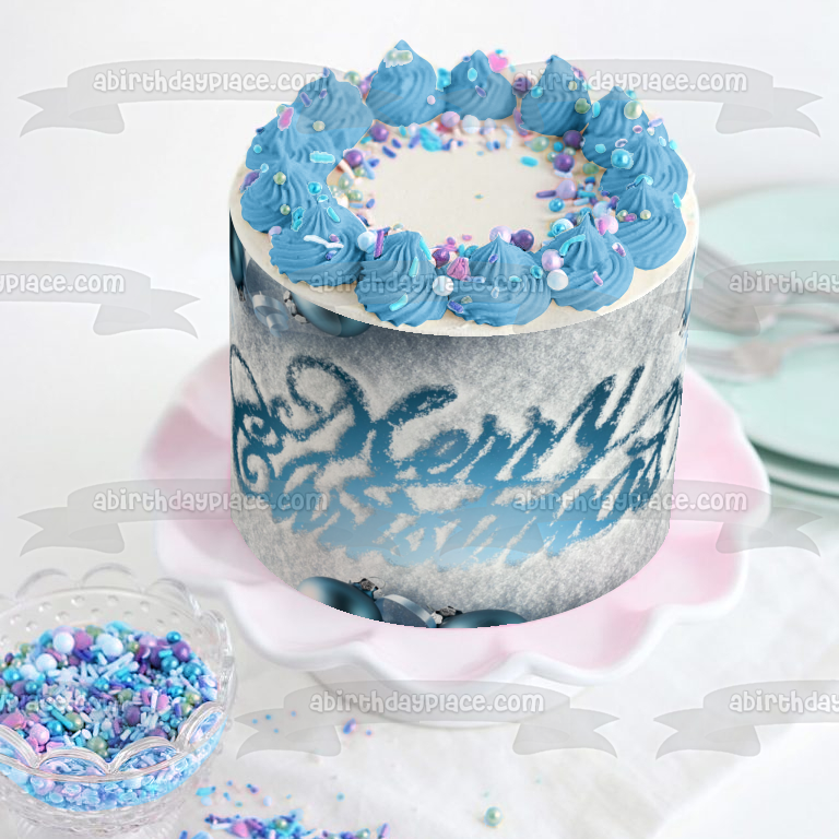 Merry Christmas Snow Ball Ornaments Edible Cake Topper Image ABPID50632