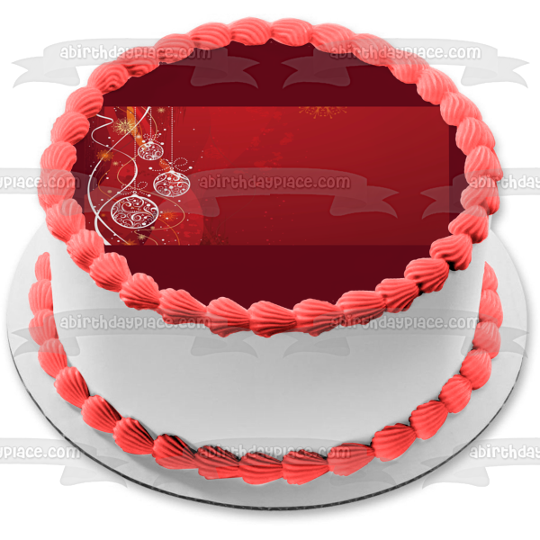 Christmas Ball Ornament Red Background Edible Cake Topper Image ABPID50669