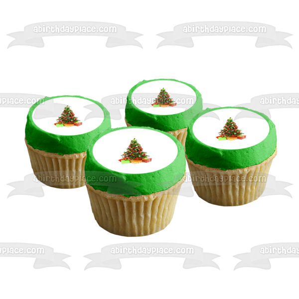Christmas Tree Ball Ornaments Presents Edible Cake Topper Image ABPID50676