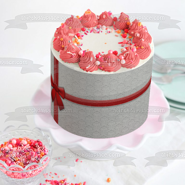 Christmas Present Red Ribbon Bow Edible Cake Topper Image ABPID50683
