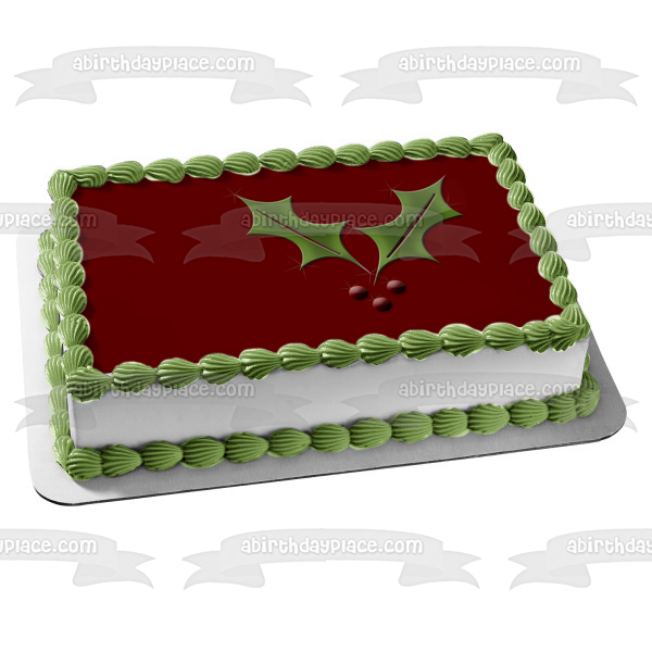 Christmas Holly Burgundy Background Edible Cake Topper Image ABPID50689