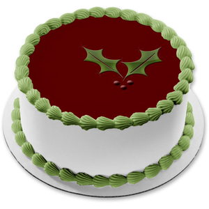 Christmas Holly Burgundy Background Edible Cake Topper Image ABPID50689