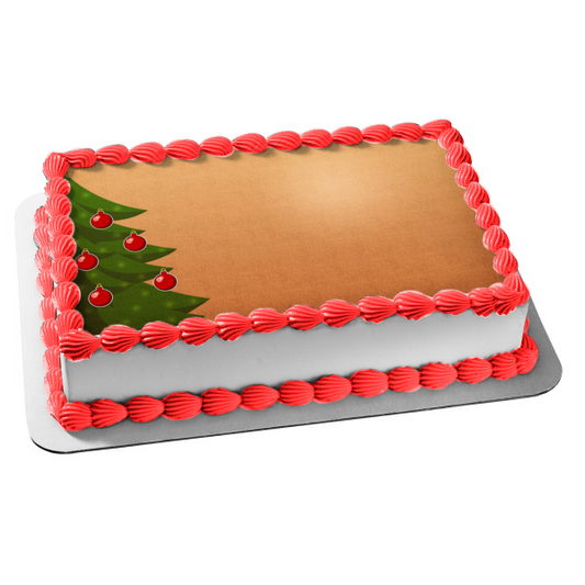 Christmas Tree Red Globe Ornaments Star Edible Cake Topper Image ABPID50690
