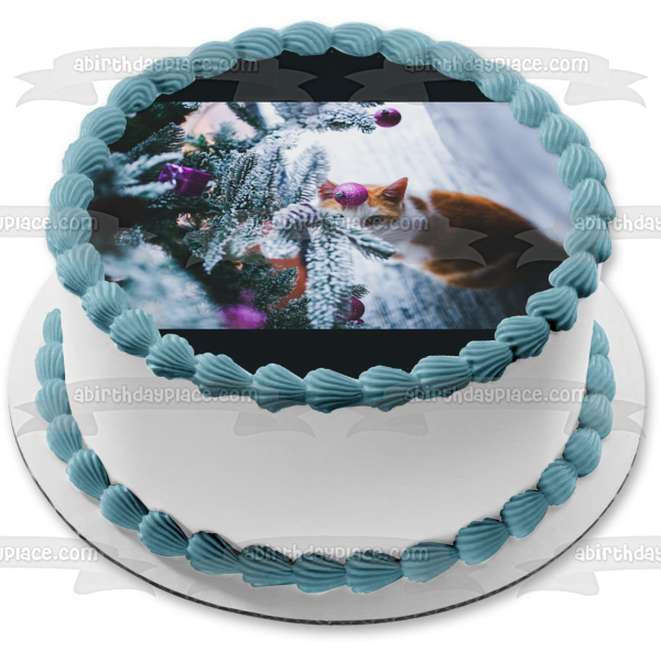 Christmas Tree Cat Orange and White Edible Cake Topper Image ABPID50463
