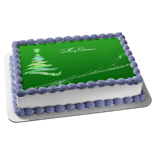 Christmas Tree Merry Christmas Green Background Edible Cake Topper Image ABPID50693