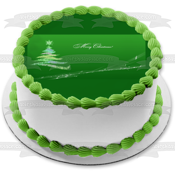 Christmas Tree Merry Christmas Green Background Edible Cake Topper Image ABPID50693