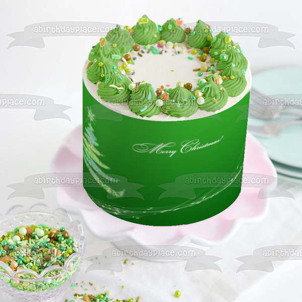 Christmas Tree Merry Christmas Green Background Edible Cake Topper Image ABPID50693