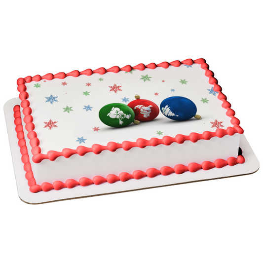 Christmas Ball Ornaments Santa Snowman Christmas Tree Snowflakes Edible Cake Topper Image ABPID50696