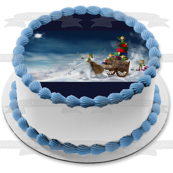 Christmas Santa's Elves Polar Bear Edible Cake Topper Image ABPID50699