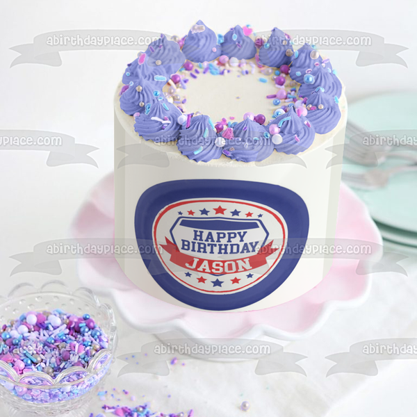 American Ninja Warrior Red Blue White Round Edible Cake Topper Image ABPID50707