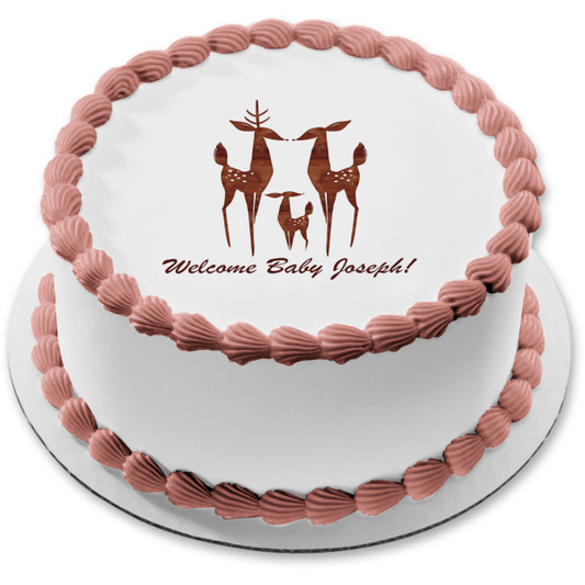 Family of Deer Baby Announcement Gender Reveal Personalized Edible Cake Topper Image ABPID50716