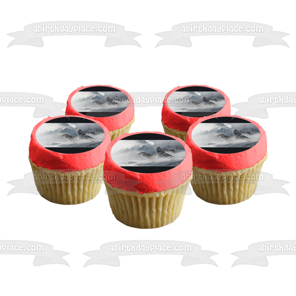 Wolves on Snowy Mountains Edible Cake Topper Image ABPID50483 A