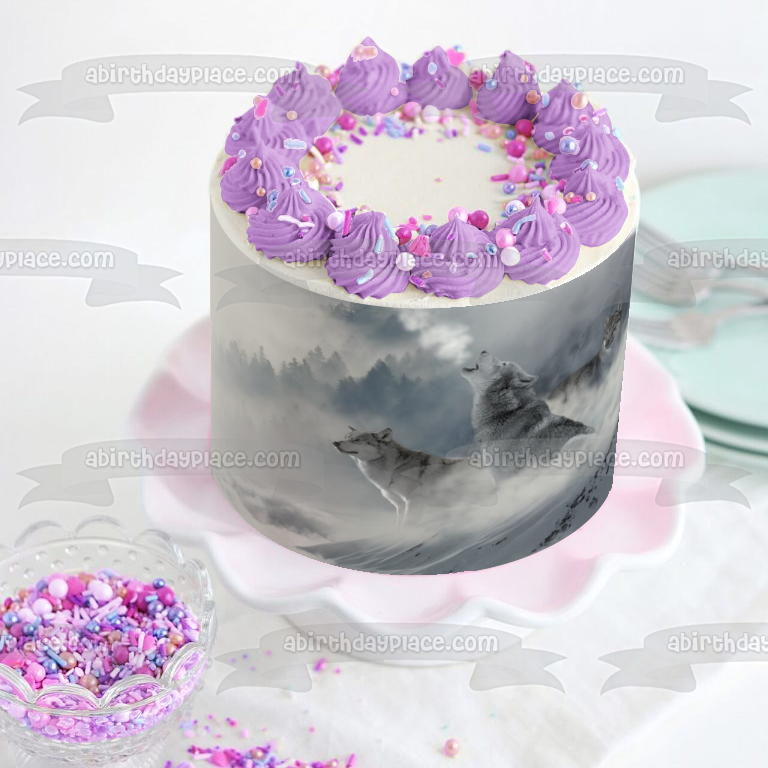 Wolves on Snowy Mountains Edible Cake Topper Image ABPID50483 A