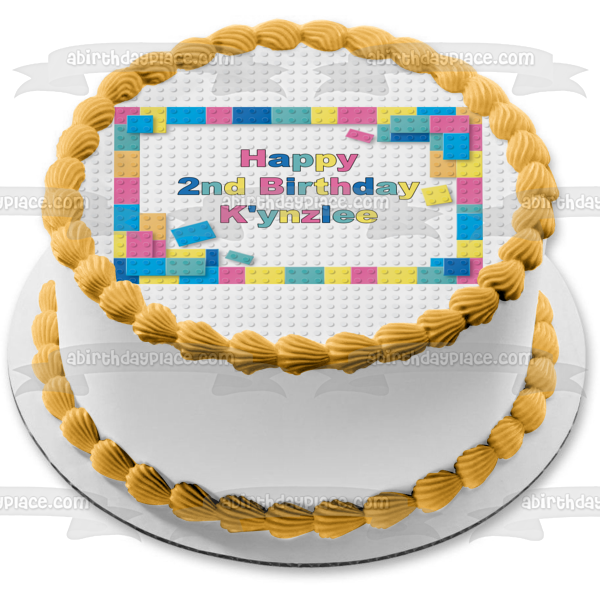 Pastel LEGO Blocks Frame Personalized Edible Cake Topper Image ABPID50718