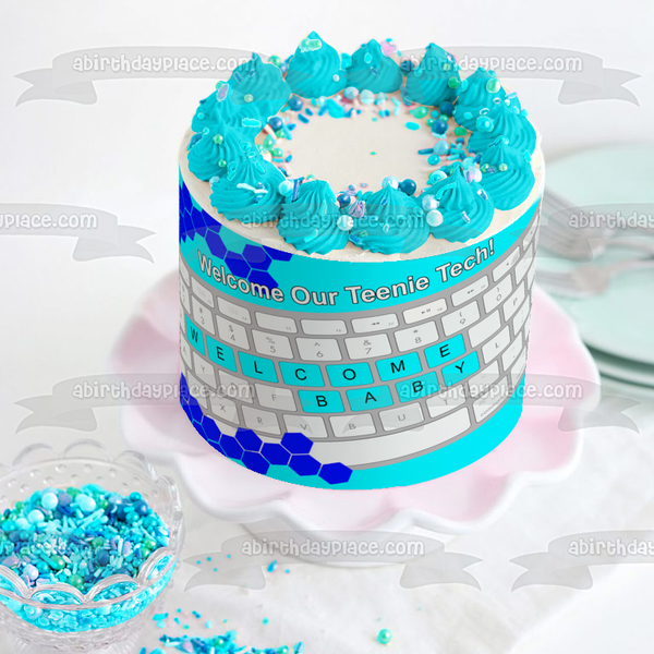 Teenie Tech Baby Shower Blue Edible Cake Topper Image ABPID50719