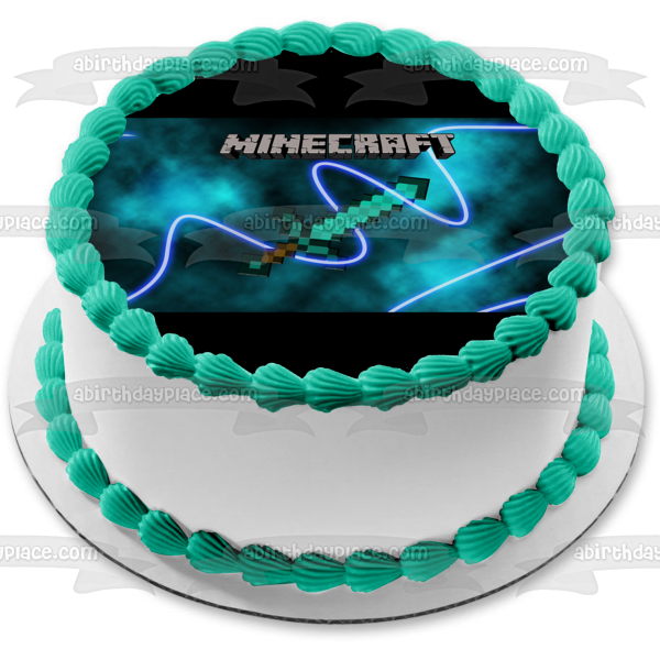 Minecraft Pixel Sword Edible Cake Topper Image ABPID50486