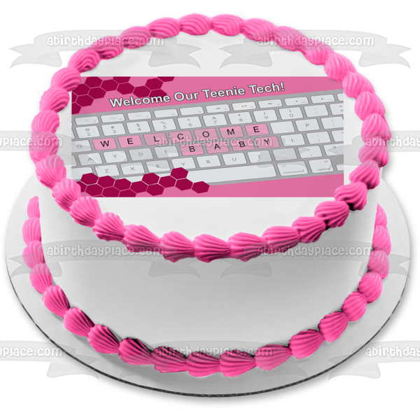 Teenie Tech Baby Shower Pink Edible Cake Topper Image ABPID50720
