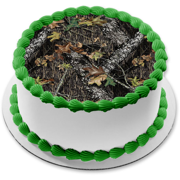 Mossy Oak Camo Camouflage Tree Leaves Scene Hunting Edible Cake Topper Image ABPID50503