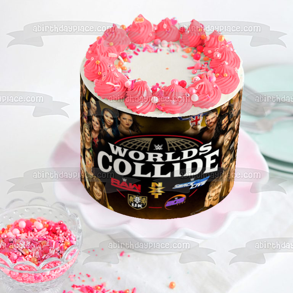 Wrestling Worlds Collide WWE Raw Nxt Smack Down Edible Cake Topper Image ABPID50777