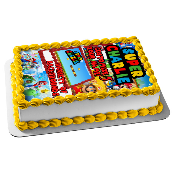 Mario Font Customizeable Edible Cake Topper Image ABPID50805