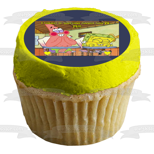I Thought of Something Funnier Than 24...25!!! SpongeBob and Patrick with Yellow Hearts Edible Cake Topper Image ABPID50810