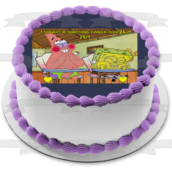 I Thought of Something Funnier Than 24...25!!! SpongeBob and Patrick with Yellow Hearts Edible Cake Topper Image ABPID50810