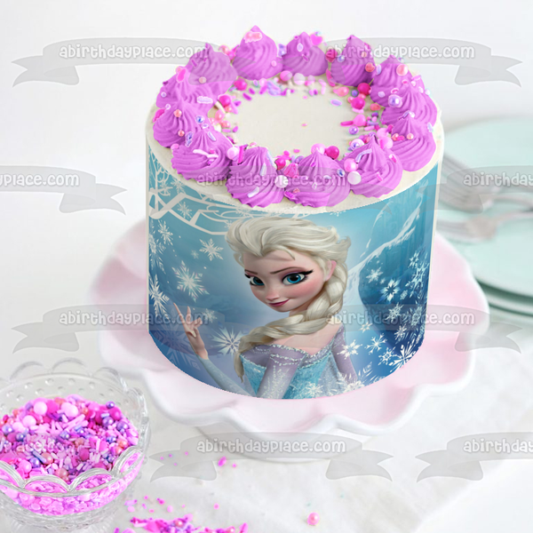 Elsa Disney Frozen Princess Snowflakes Mountain Edible Cake Topper Image ABPID51044