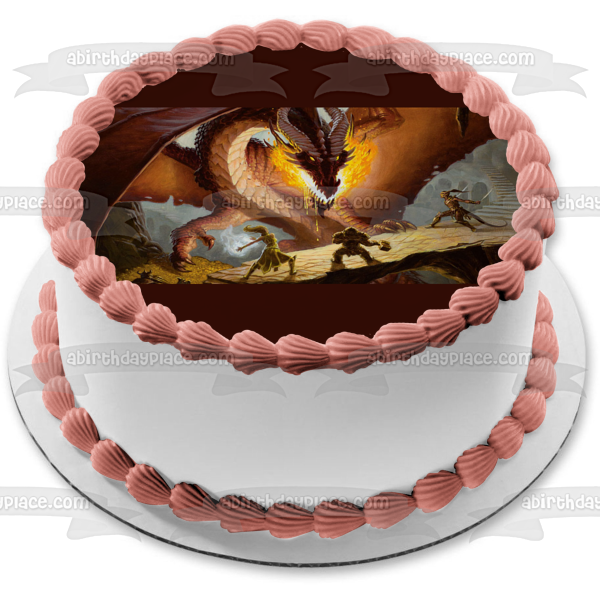 Dungeons and Dragons Classic Tabletop RPG Gaming Dragon Battle Edible Cake Topper Image ABPID50814