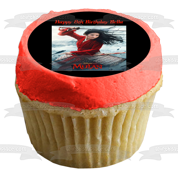 Disney Mulan la Espada Feliz Cumpleaños Nombre Personalizado Edible Cake Topper Imagen ABPID51053 