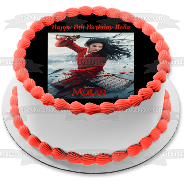 Disney Mulan la Espada Feliz Cumpleaños Nombre Personalizado Edible Cake Topper Imagen ABPID51053 