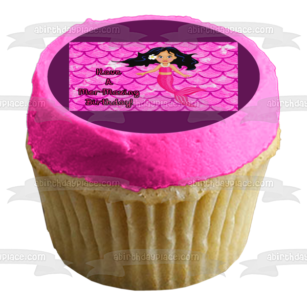 Pink Mermaid Have a Mer-Mazing Birthday Pink Scales Background Edible Cake Topper Image ABPID51076