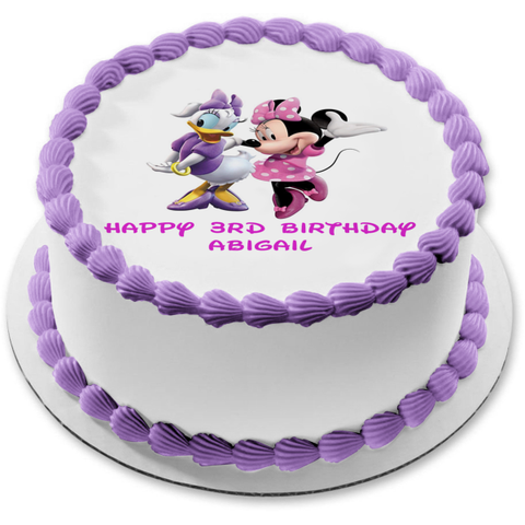 Daisy Duck Minnie Mouse Friends Forever Birthday Disney Personalized Name Edible Cake Topper Image ABPID51081