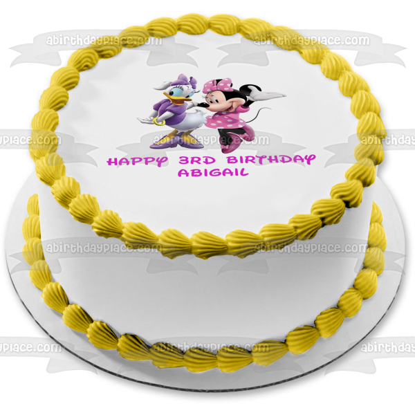 Daisy Duck Minnie Mouse Friends Forever Birthday Disney Personalized Name Edible Cake Topper Image ABPID51081
