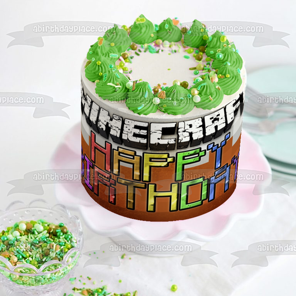 Minecraft Happy Birthday Colorful Blocks Edible Cake Topper Image ABPID51090