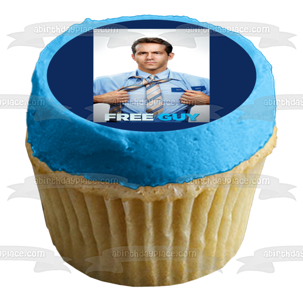 Free Guy Movie Superhero Pose Character Npc Ryan Reynolds Guy Edible Cake Topper Image ABPID50881