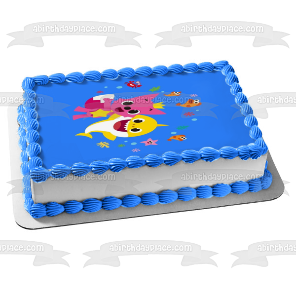 Baby Shark Pinkfong Fish Crab Starfish Ocean Background Edible Cake Topper Image ABPID50906