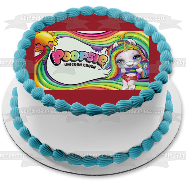 LOL Poopsie Unicorn Crush Rainbow Glitter and Slime Surprise Sun Edible Cake Topper Image ABPID50907
