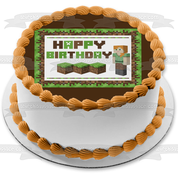 Minecraft Happy Birthday Alex Dirt Blocks Edible Cake Topper Image ABPID51126