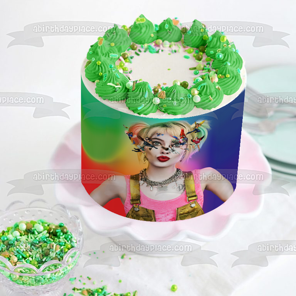 Birds of Prey and the Emancipation of One Harley Quin Tye Dye Background Edible Cake Topper Image ABPID51135