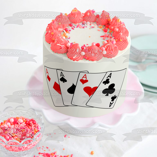 Playing Cards All Aces Casino Edible Cake Topper Image ABPID51176