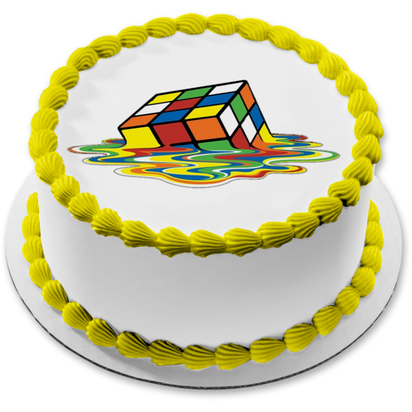 Rubik Cube Melting Puzzle Edible Cake Topper Image ABPID51181