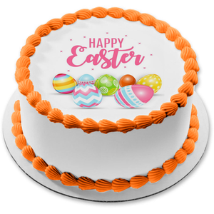 Happy Easter Easter Eggs Assorted Colors Edible Cake Topper Image ABPID51204